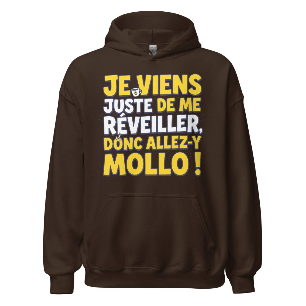 Sweat à capuche Je viens juste de me réveiller donc allez-y mollo ! — Chocolat Noir, face