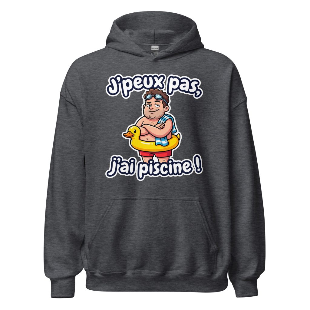 Sweat à capuche J'peux pas, j'ai piscine ! — Gris Foncé Chiné, face