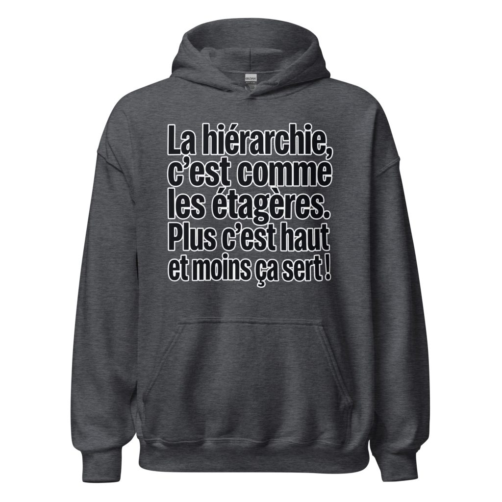 Sweat à capuche La hiérarchie c'est comme les étagères — Gris Foncé Chiné, face