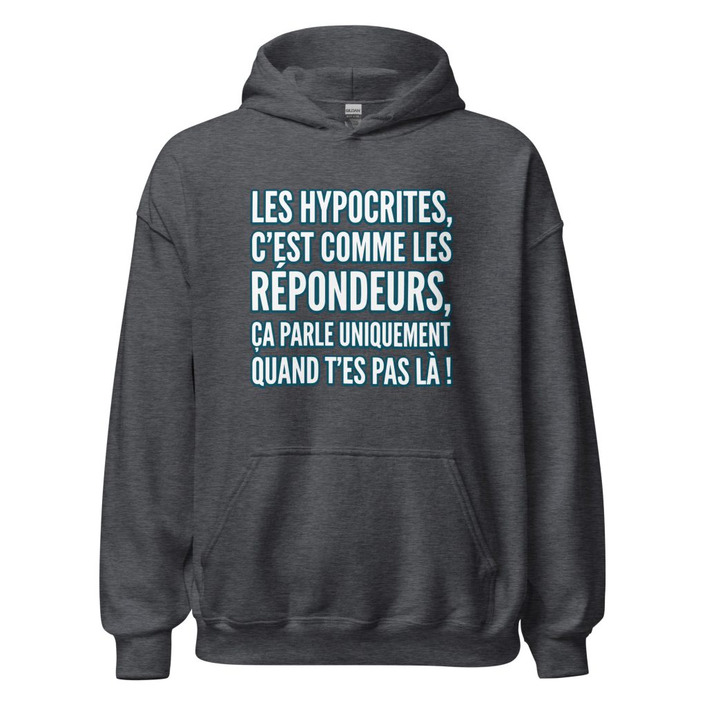 Sweat à capuche Les hypocrites c'est comme les répondeurs — Gris Foncé Chiné, face
