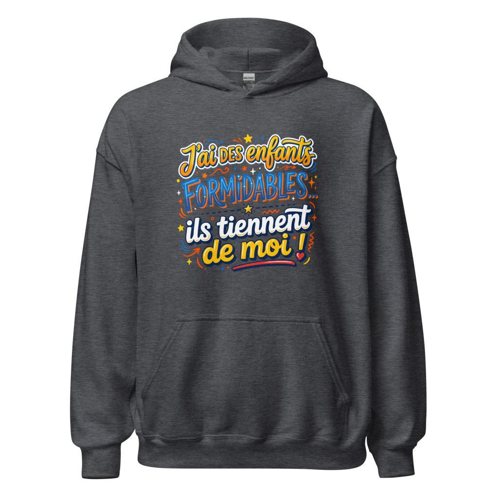 Sweat à capuche J'ai des enfants formidables — Gris Foncé Chiné, face