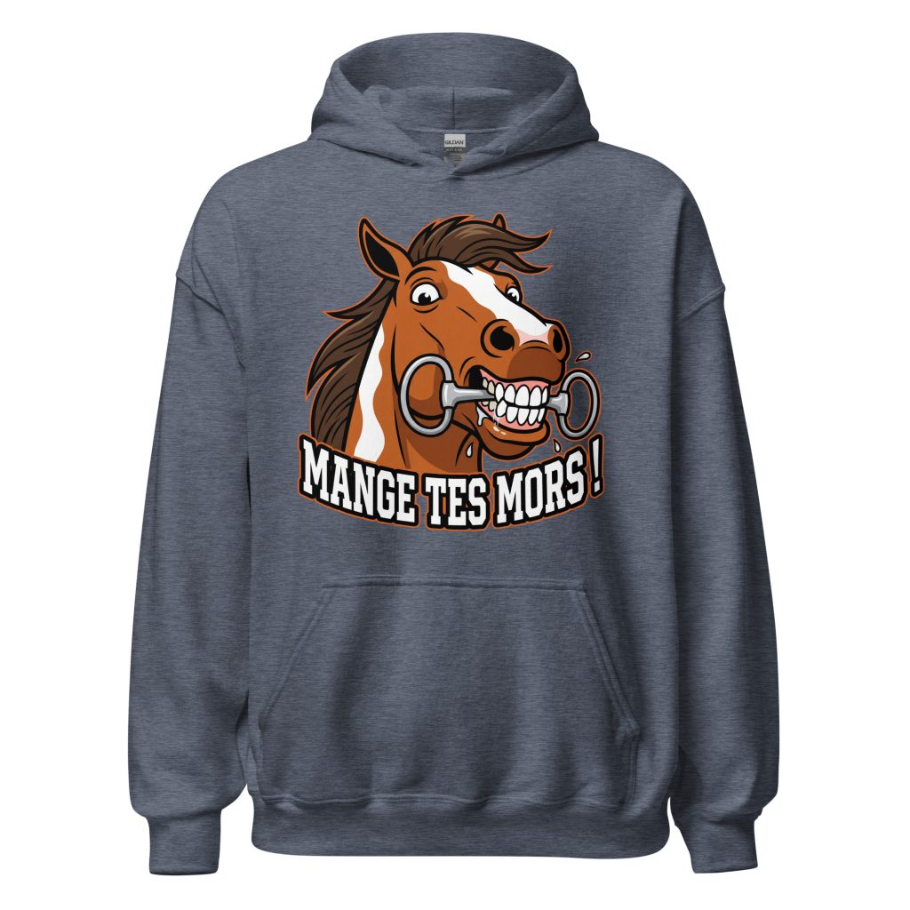 Sweat à capuche Mange tes mors ! — Heather Sport Dark Navy, face