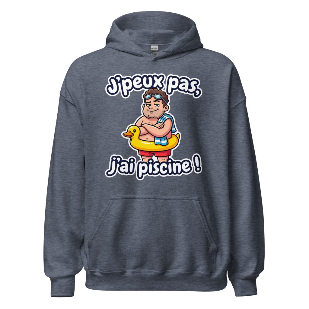 Sweat à capuche J'peux pas, j'ai piscine ! — Heather Sport Dark Navy, face