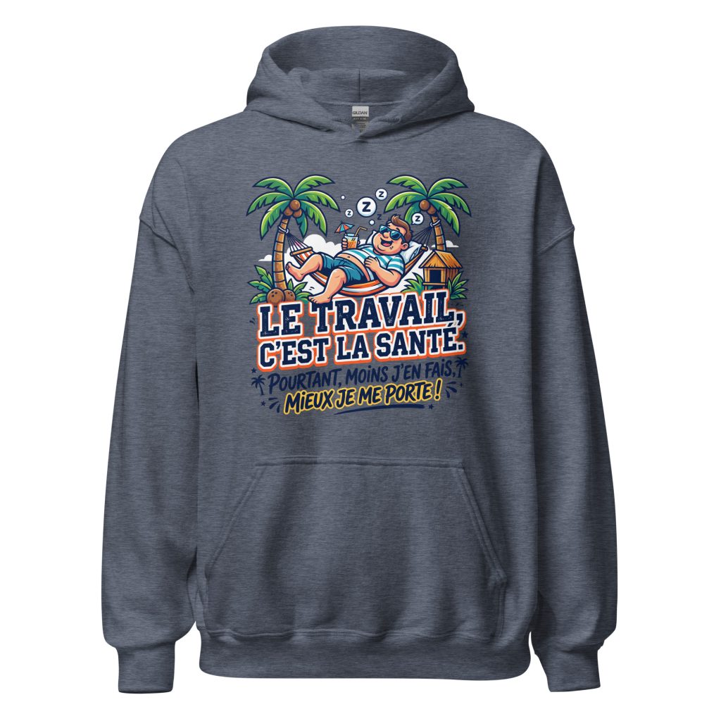 Sweat à capuche Le travail c'est la santé... — Heather Sport Dark Navy, face