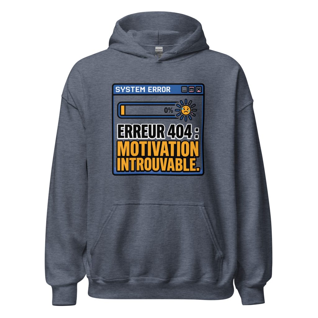 Sweat à capuche Erreur 404 Motivation introuvable — Heather Sport Dark Navy, face