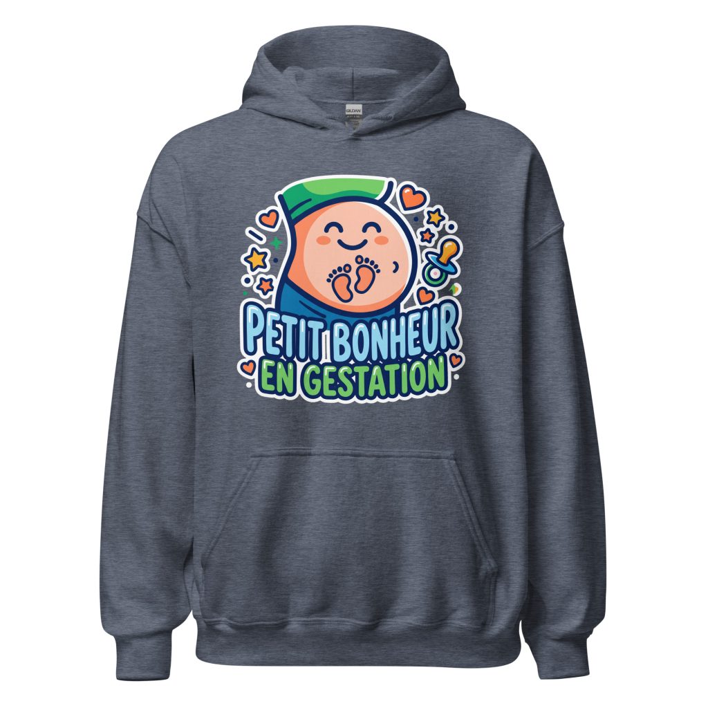 Sweat à capuche Petit bonheur en gestation — Heather Sport Dark Navy, face