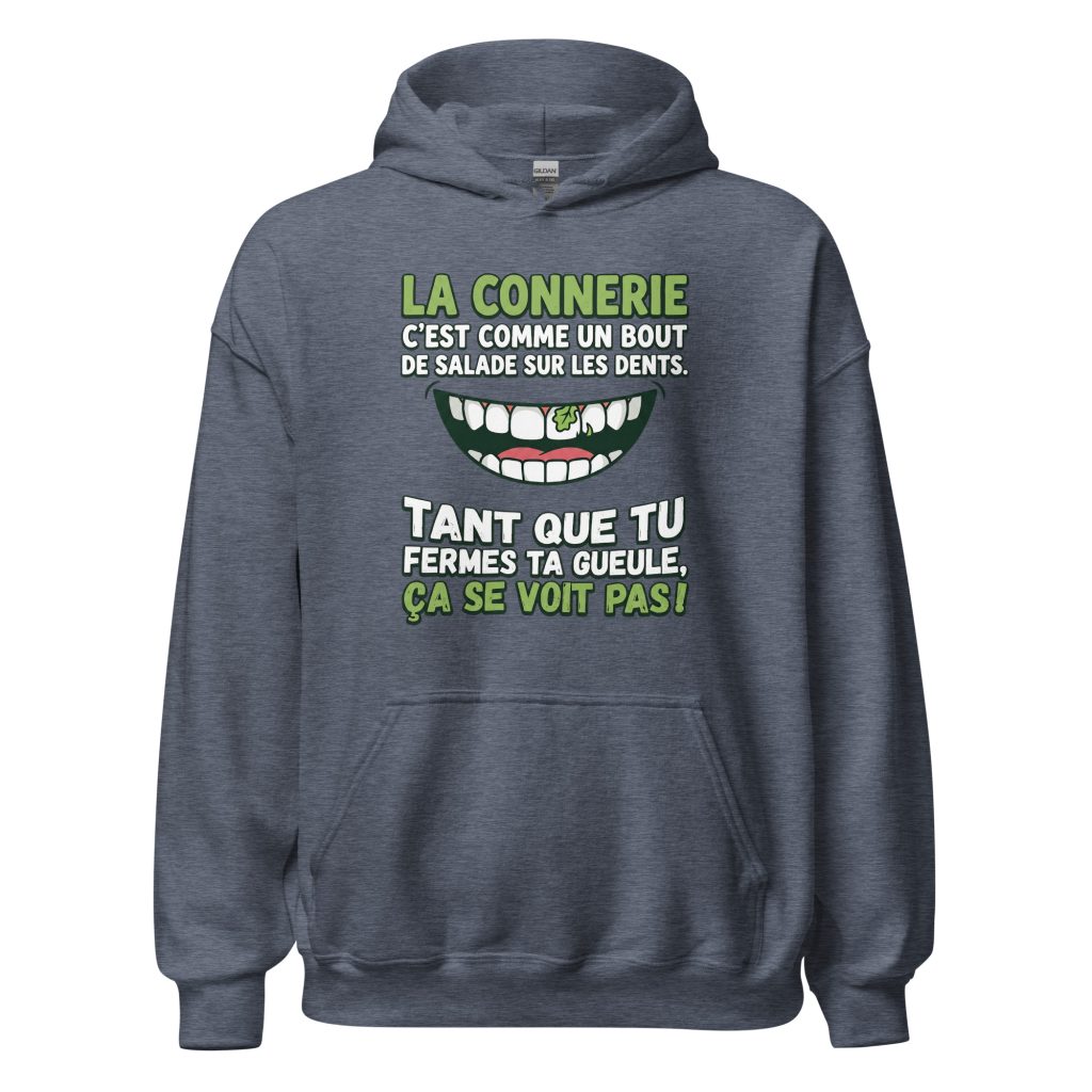Sweat à capuche La connerie c'est comme un bout de salade... — Heather Sport Dark Navy, face
