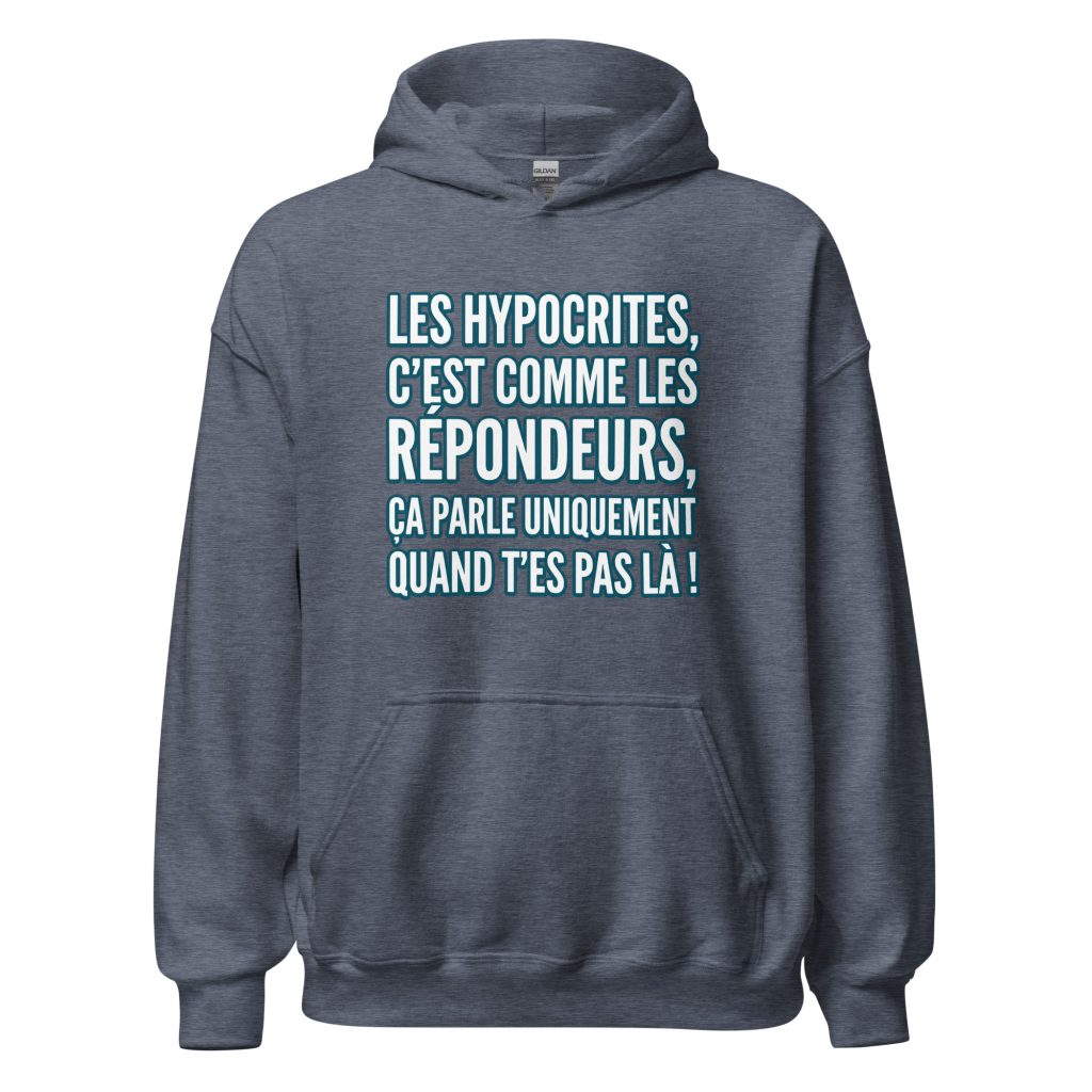 Sweat à capuche Les hypocrites c'est comme les répondeurs — Heather Sport Dark Navy, face