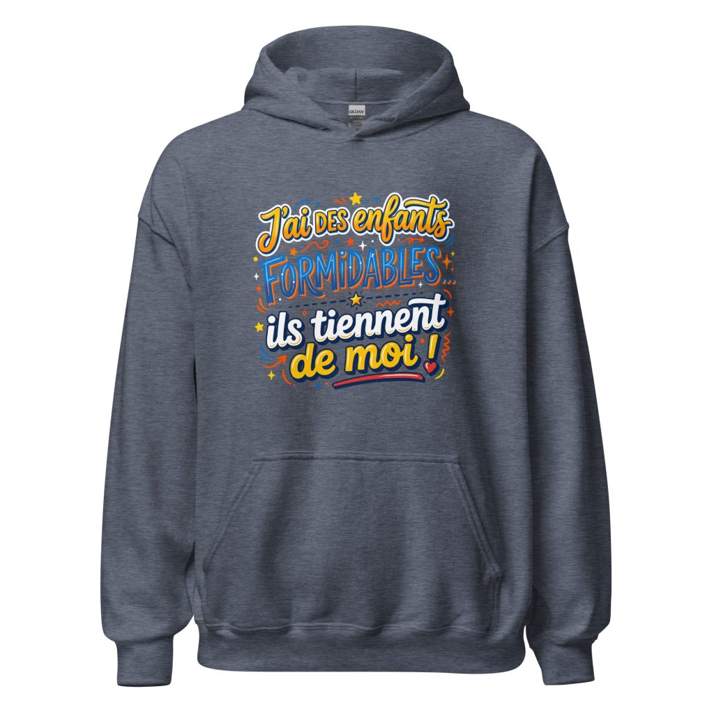 Sweat à capuche J'ai des enfants formidables — Heather Sport Dark Navy, face