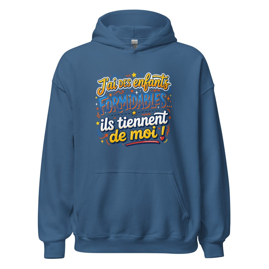 Sweat à capuche J'ai des enfants formidables — Bleu Indigo, face