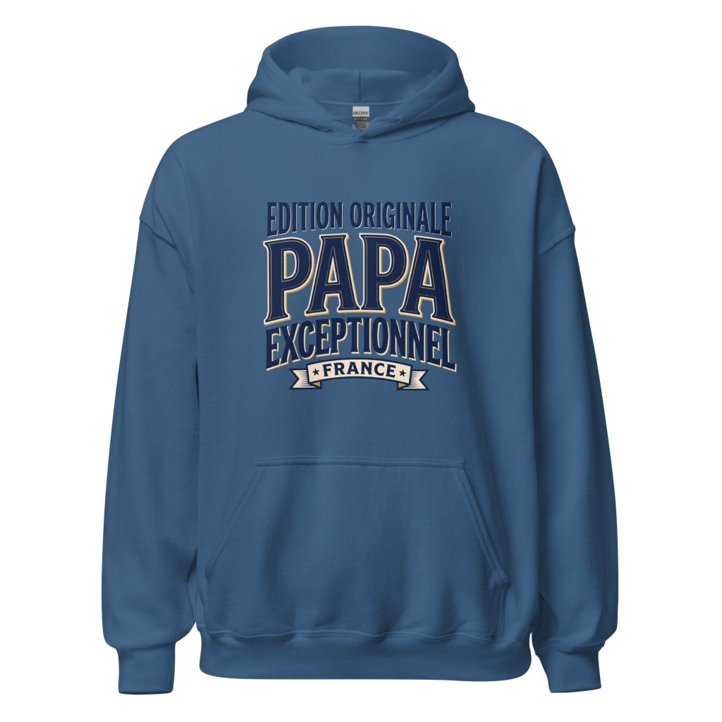 Sweat à capuche Papa exceptionnel Edition Originale — Bleu Indigo, face