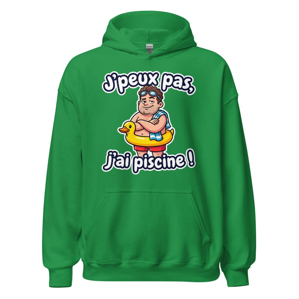 Sweat à capuche J'peux pas, j'ai piscine ! — Vert menthe, face