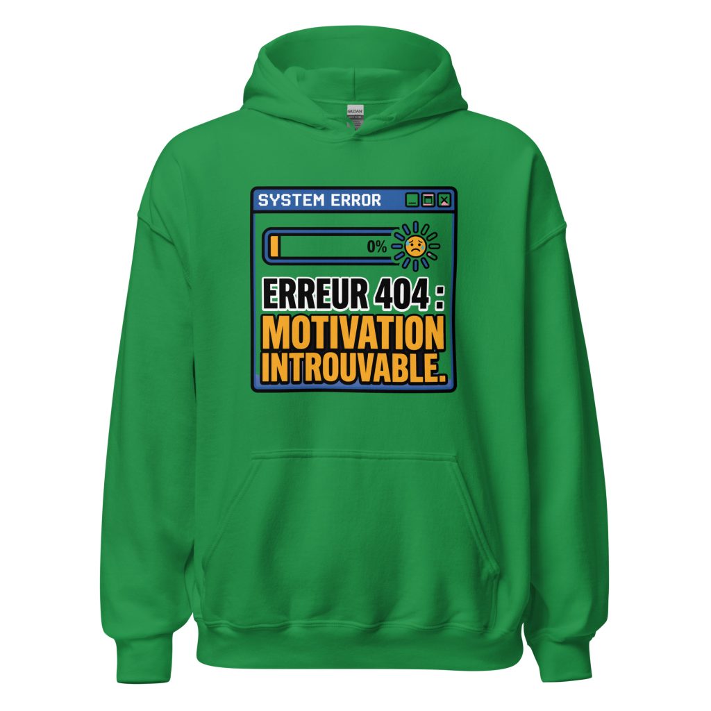 Sweat à capuche Erreur 404 Motivation introuvable — Vert menthe, face