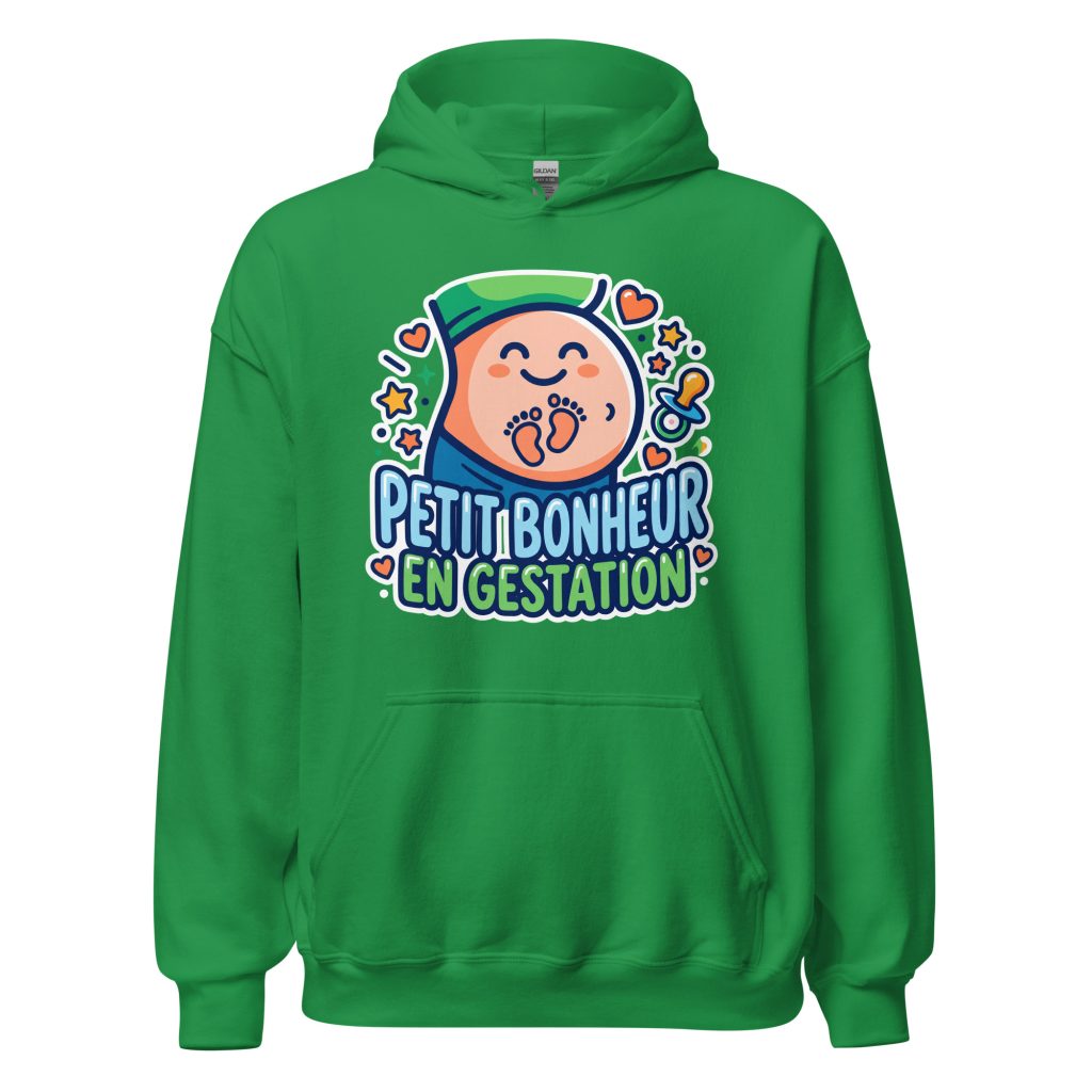 Sweat à capuche Petit bonheur en gestation — Vert menthe, face