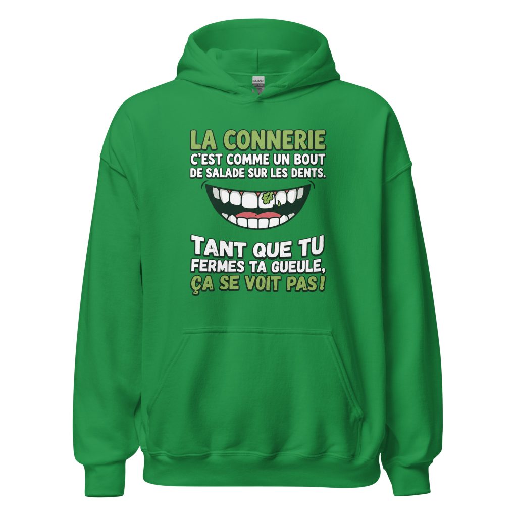 Sweat à capuche La connerie c'est comme un bout de salade... — Vert menthe, face