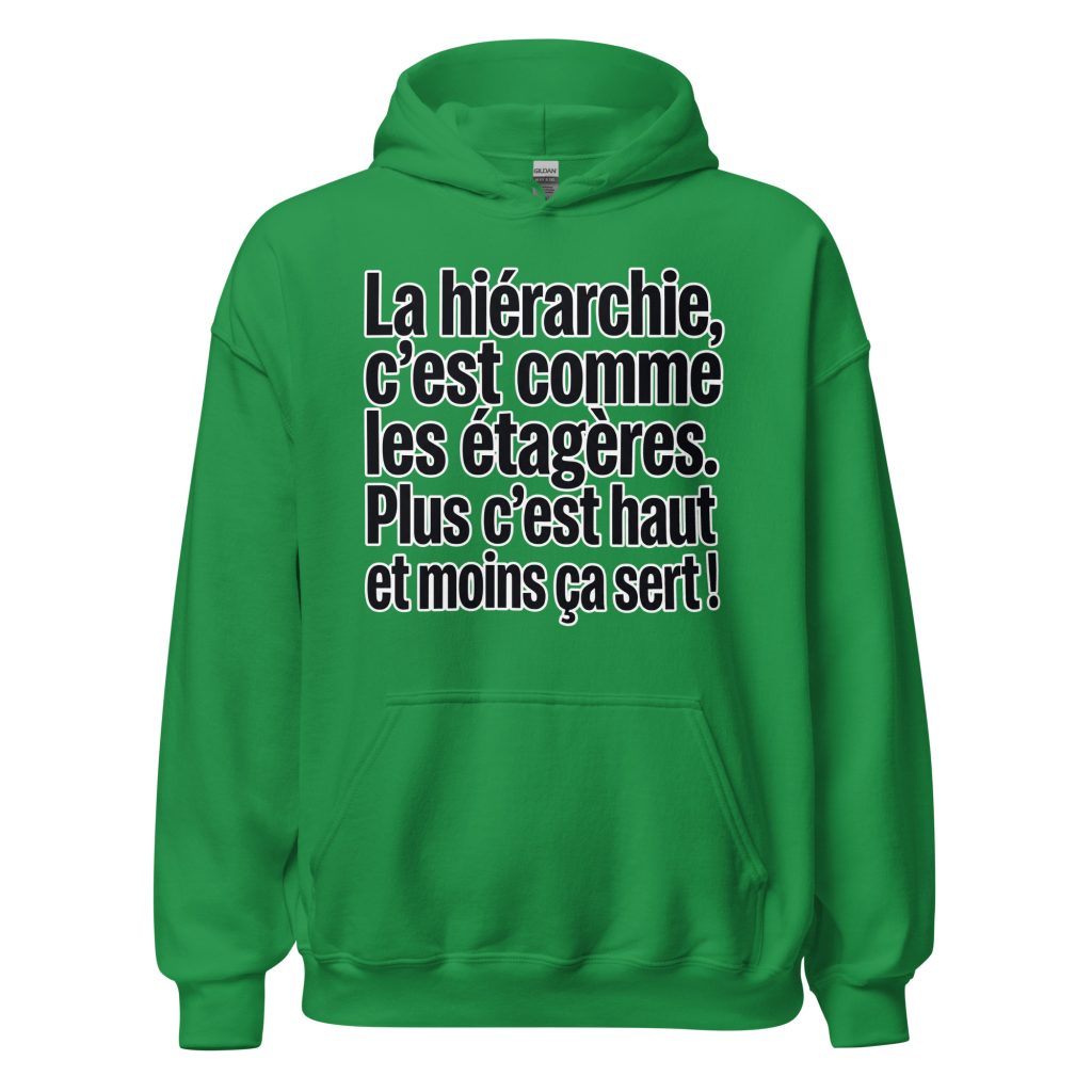 Sweat à capuche La hiérarchie c'est comme les étagères — Vert menthe, face