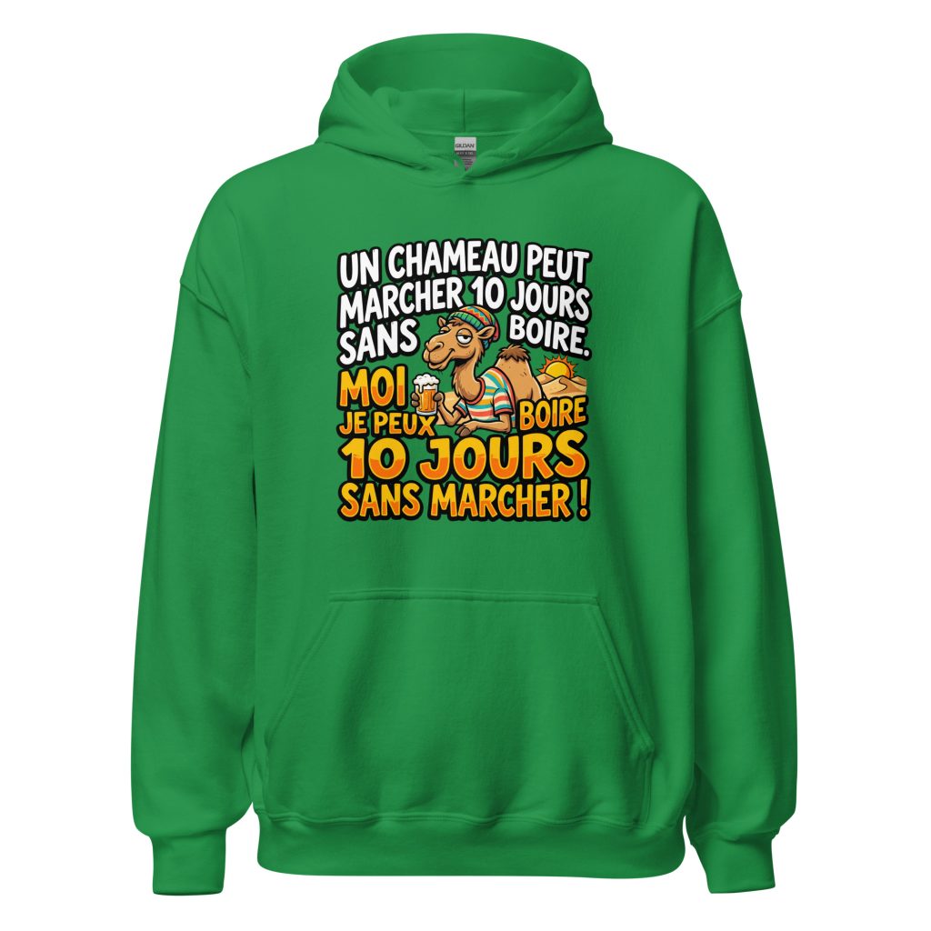 Sweat à capuche Un chameau peut marcher 10 jours sans boire — Vert menthe, face