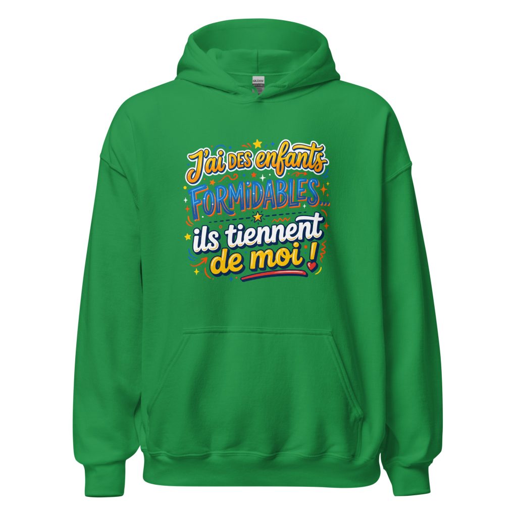 Sweat à capuche J'ai des enfants formidables — Vert menthe, face