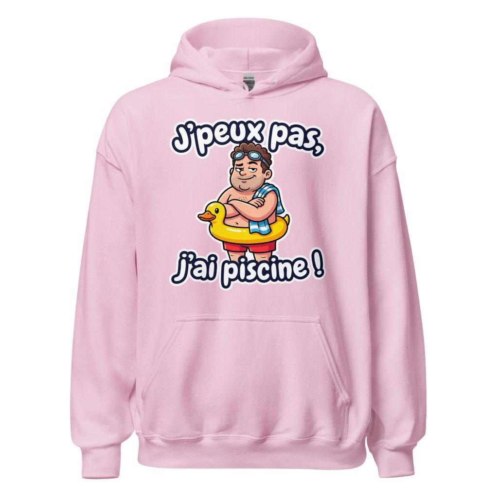 Sweat à capuche J'peux pas, j'ai piscine ! — Rose Clair, face