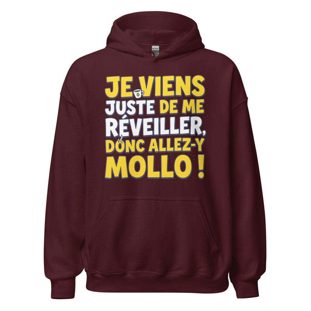 Sweat à capuche Je viens juste de me réveiller donc allez-y mollo ! — Bordeaux, face