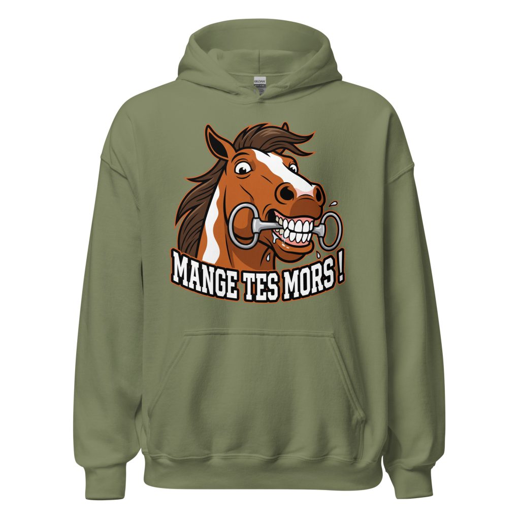 Sweat à capuche Mange tes mors ! — Vert Militaire, face