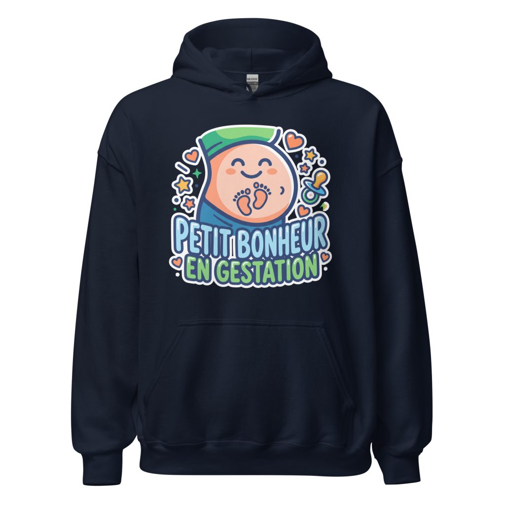 Sweat à capuche Petit bonheur en gestation — Bleu Marine, face