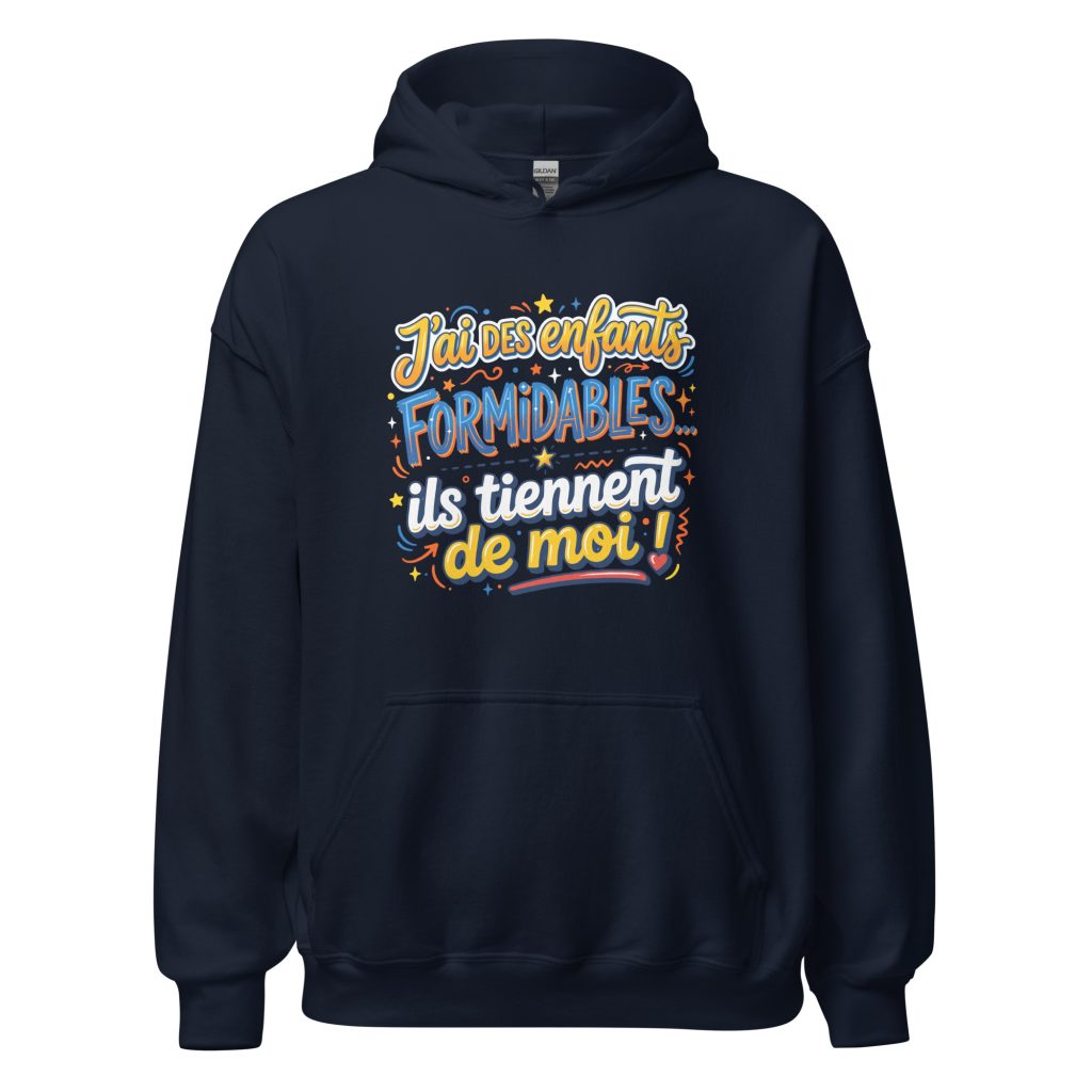 Sweat à capuche J'ai des enfants formidables — Bleu Marine, face
