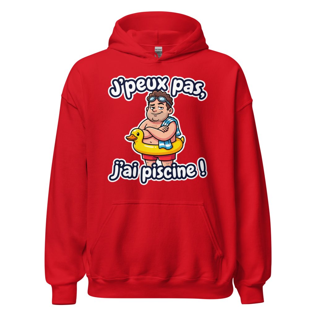 Sweat à capuche J'peux pas, j'ai piscine ! — Rouge, face
