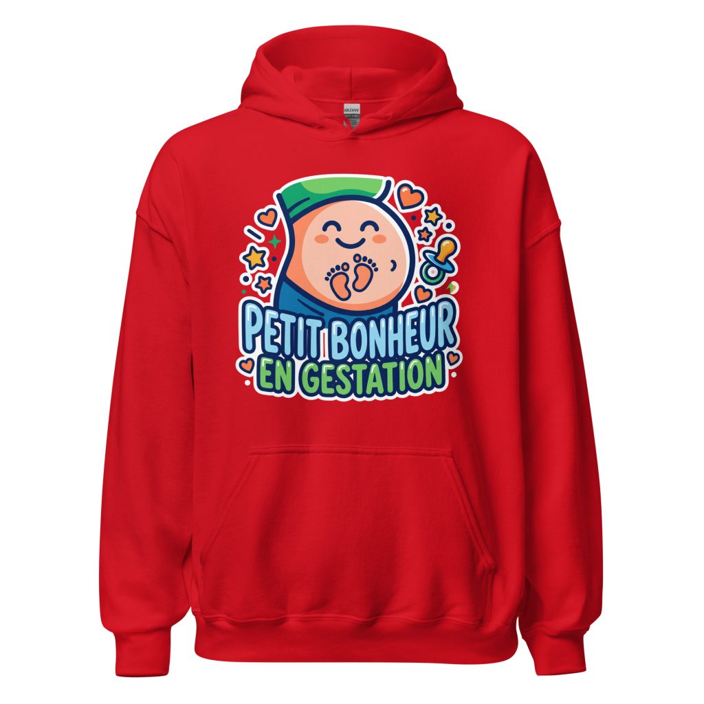 Sweat à capuche Petit bonheur en gestation — Rouge, face