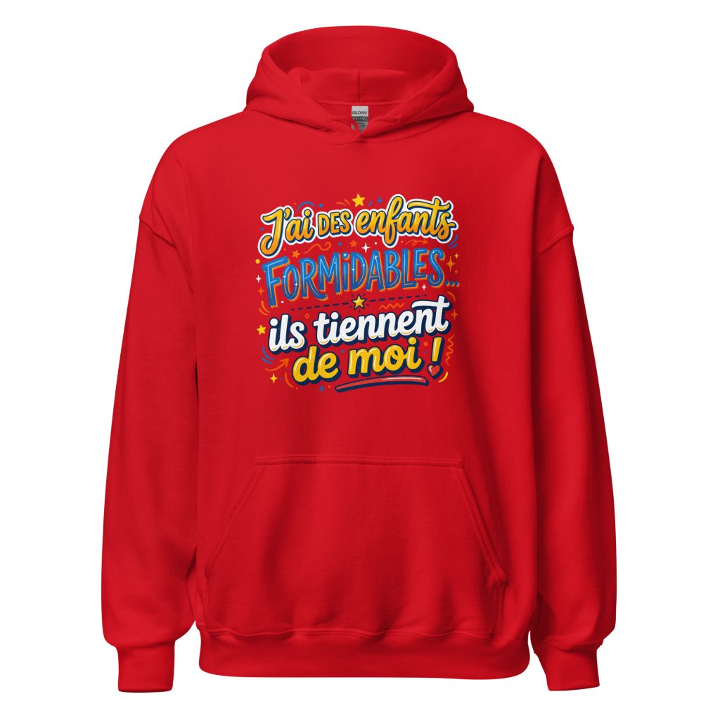 Sweat à capuche J'ai des enfants formidables — Rouge, face