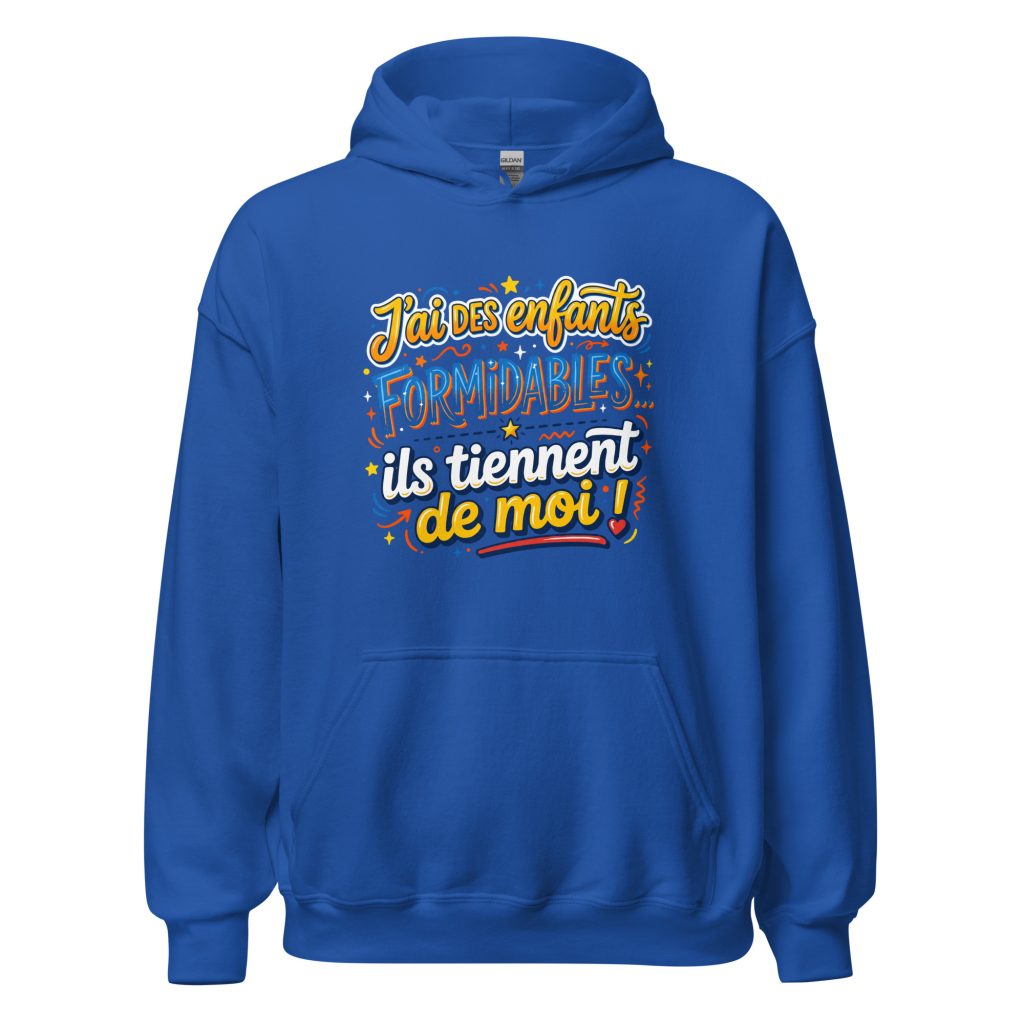 Sweat à capuche J'ai des enfants formidables — Bleu Roi, face
