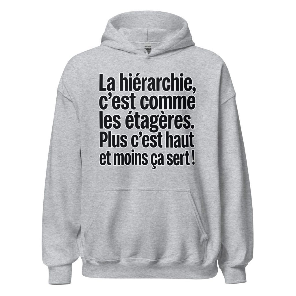 Sweat à capuche La hiérarchie c'est comme les étagères — Gris Sport, face