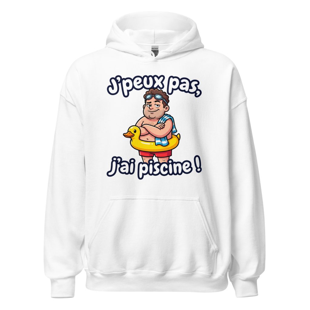 Sweat à capuche J'peux pas, j'ai piscine ! — Blanc, face
